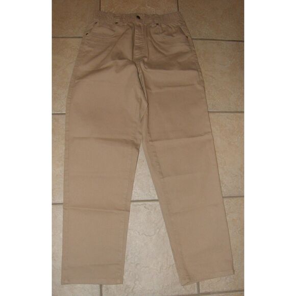 NEW Mens 34 X 32 Relaxed Fit Elastic Waist Dark Khaki Tan Jeans JOHN BLAIR - Picture 1 of 5